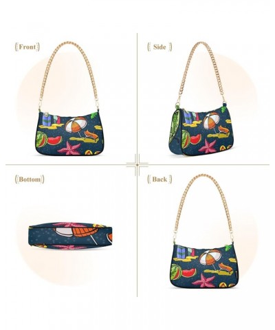 Cat Mouse Navy Pattern Shoulder Purse for Women Shoulder Bag Casual Purse Tote Handbag Cute Doodle Summer Pattern $10.00 Totes