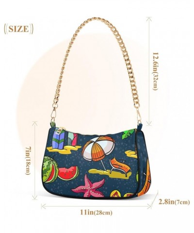 Cat Mouse Navy Pattern Shoulder Purse for Women Shoulder Bag Casual Purse Tote Handbag Cute Doodle Summer Pattern $10.00 Totes