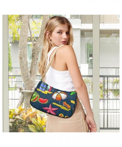 Cat Mouse Navy Pattern Shoulder Purse for Women Shoulder Bag Casual Purse Tote Handbag Cute Doodle Summer Pattern $10.00 Totes