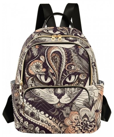 Women's Small Fashion Backpack Ethnic Art Cat Print Ladies Travel Daypack Aesthetic Shoulder Bag 10.2×5.1×12.5 IN $17.59 Back...