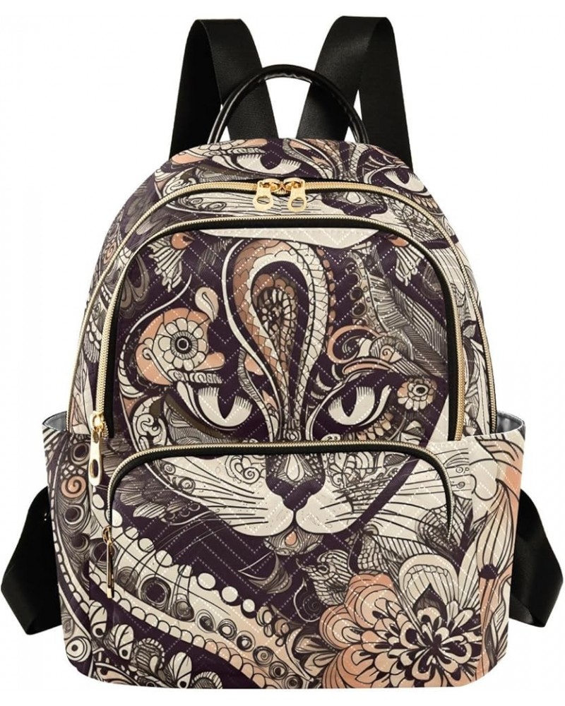 Women's Small Fashion Backpack Ethnic Art Cat Print Ladies Travel Daypack Aesthetic Shoulder Bag 10.2×5.1×12.5 IN $17.59 Back...