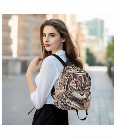 Women's Small Fashion Backpack Ethnic Art Cat Print Ladies Travel Daypack Aesthetic Shoulder Bag 10.2×5.1×12.5 IN $17.59 Back...