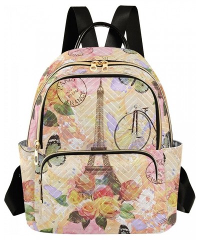 Eiffel Tower Bicycle Butterfly Small Backpack Purse for Women Travel Bag Fashion Daypack Back Pack Shoulder Bag Multicolor Me...