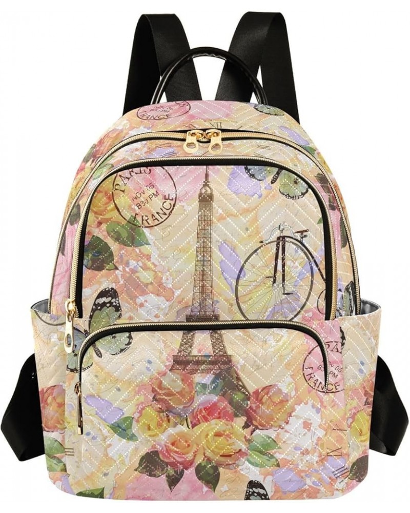 Eiffel Tower Bicycle Butterfly Small Backpack Purse for Women Travel Bag Fashion Daypack Back Pack Shoulder Bag Multicolor Me...