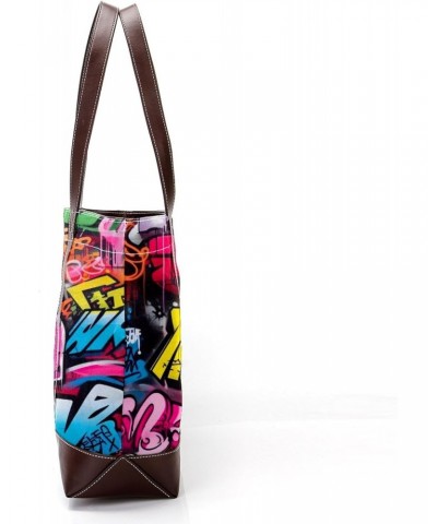 Graffiti Canvas-Leather Mix Crossbody Bag, 13.3x4.7x12.2in, Durable Hand-Held Purse with Stylish Design $24.47 Crossbody Bags