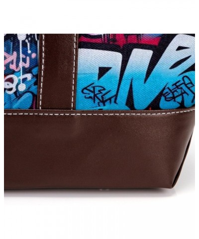 Graffiti Canvas-Leather Mix Crossbody Bag, 13.3x4.7x12.2in, Durable Hand-Held Purse with Stylish Design $24.47 Crossbody Bags