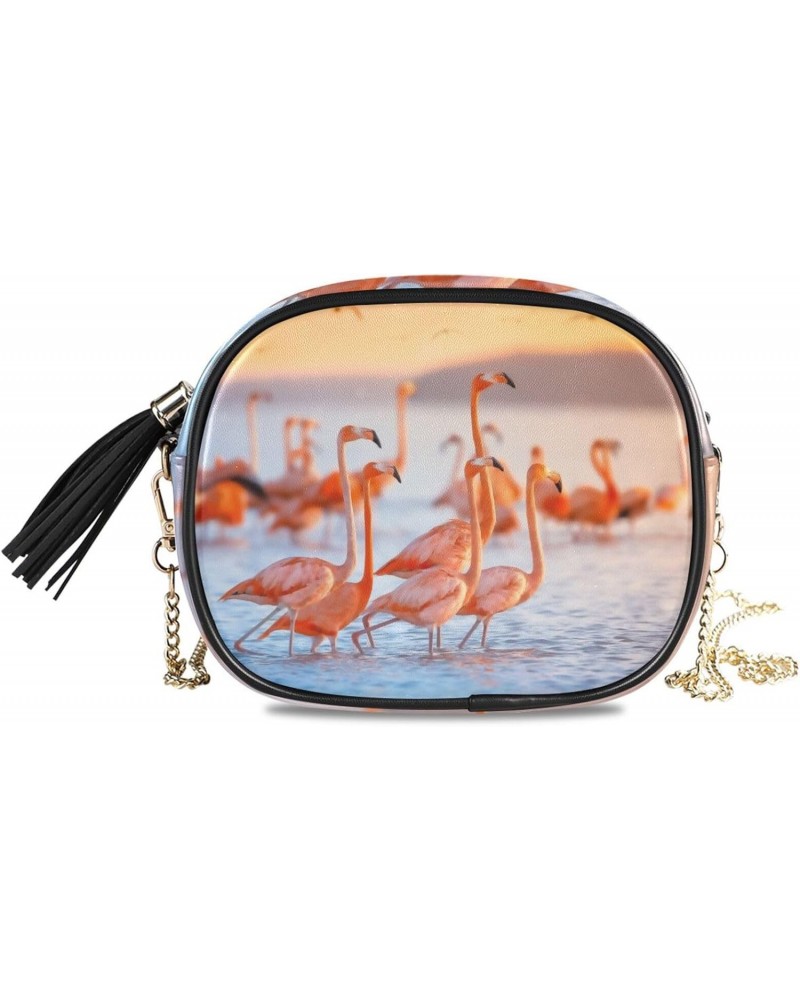 Women's Pink Flamingo Sun Crossbody Bag Fashion Purses Bag Cross Body Bag Shoulder Handbag with Adjustable Chain Strap $13.43...