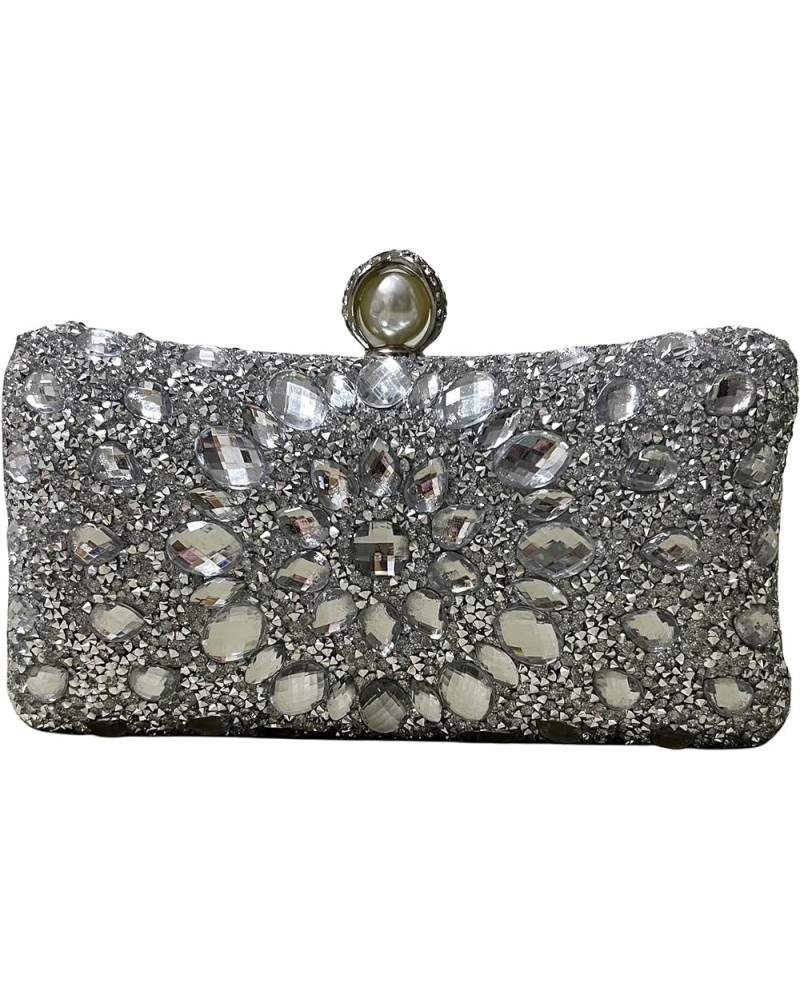 Crystal Box Clutch, Women Rhinestone Purse Handbag, Jeweled Evening Bags Silver $7.94 Evening Bags