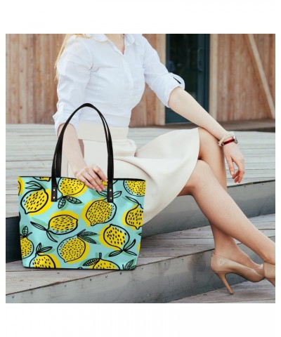 Lemon Summer Design Tote Bag Women Shoulder Handbags PU Leather Everyday Bag with External Pocket Large Capacity Aesthetic Co...