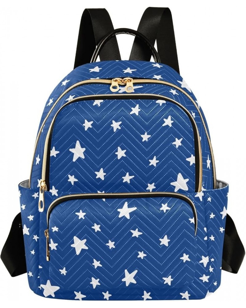 4th of July Women Backpack Navy White Doodle Stars Anti-Theft Travel Backpack Lightweight Handbag Roomy Weekend Bag Everyday ...