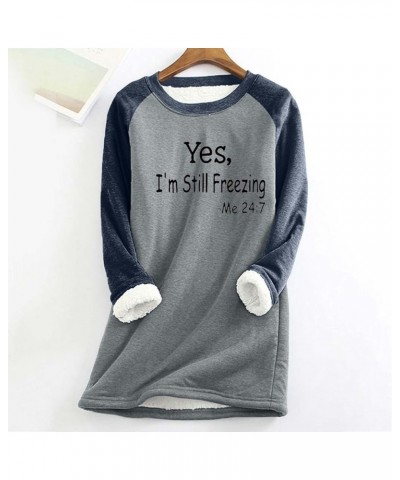 Women's Sherpa Lined Fleece Sweatshirt Casual Loose Funny Sayings Tee Pullover Round Neck Thermal Cute Blouse Tops 2-dark Gra...