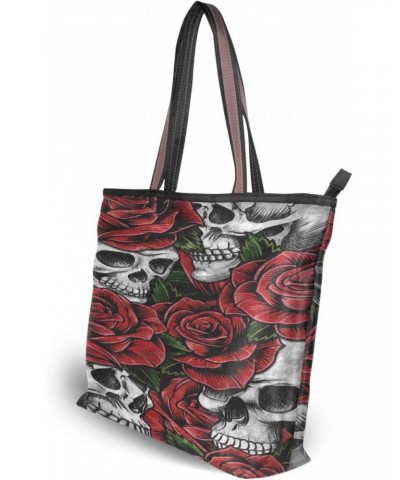 Womens Tote Bag, Skull and Red Rose Ladies Zip Shoulder Handbags $13.19 Shoulder Bags