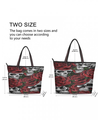 Womens Tote Bag, Skull and Red Rose Ladies Zip Shoulder Handbags $13.19 Shoulder Bags