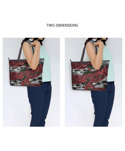 Womens Tote Bag, Skull and Red Rose Ladies Zip Shoulder Handbags $13.19 Shoulder Bags