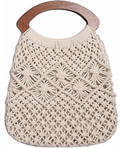 Vintage Wooden Handle Rattan Women Handbags Wicker Woven Hollow Tote Casual Summer Beach Straw Bag Beige 1 $14.30 Totes