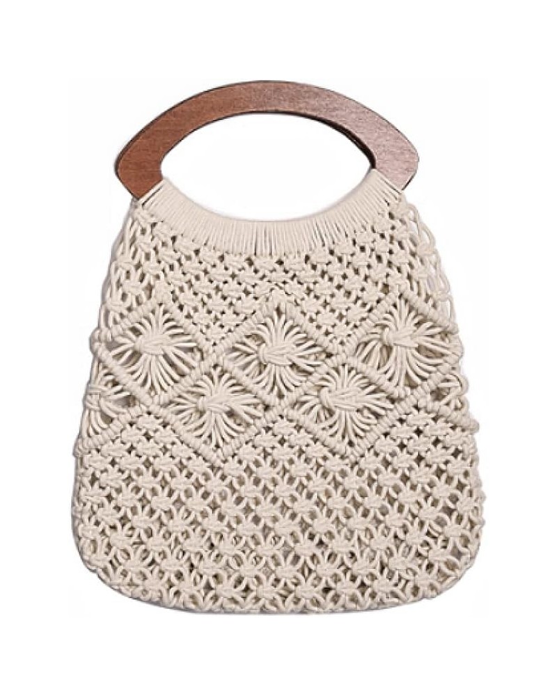 Vintage Wooden Handle Rattan Women Handbags Wicker Woven Hollow Tote Casual Summer Beach Straw Bag Beige 1 $14.30 Totes