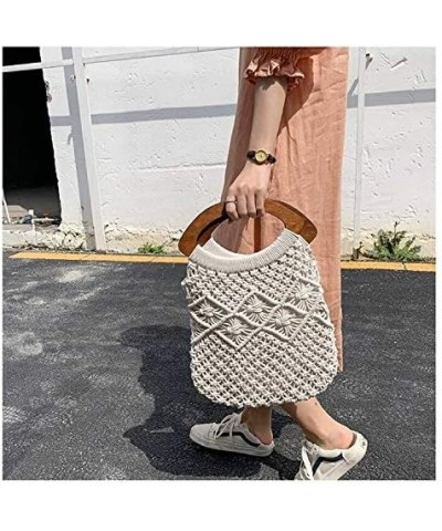 Vintage Wooden Handle Rattan Women Handbags Wicker Woven Hollow Tote Casual Summer Beach Straw Bag Beige 1 $14.30 Totes