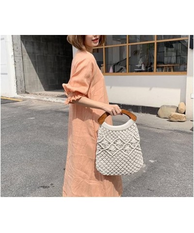 Vintage Wooden Handle Rattan Women Handbags Wicker Woven Hollow Tote Casual Summer Beach Straw Bag Beige 1 $14.30 Totes