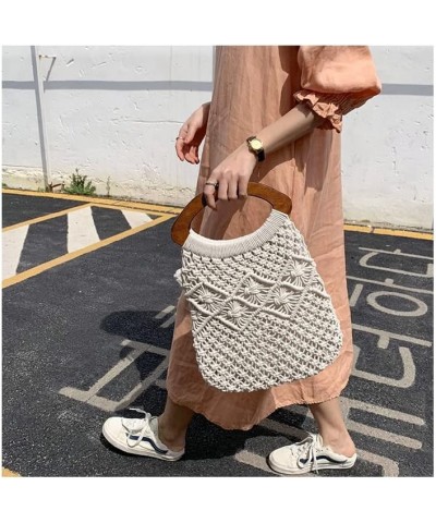 Vintage Wooden Handle Rattan Women Handbags Wicker Woven Hollow Tote Casual Summer Beach Straw Bag Beige 1 $14.30 Totes