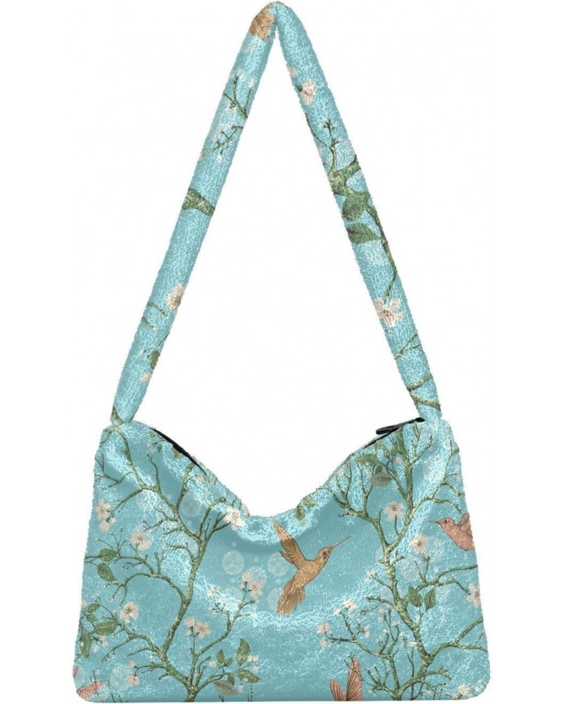 Birds Flowers Retro Shoulder Tote Bags for Women Furry Crossbody bag Hobo Handbag Purses for Traveling Shopping Working $8.61...