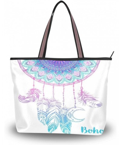 Woman Tote Bag Dream Catcher & Moon Boho Shoulder Handbag for Work Travel Business Beach Shopping $15.36 Shoulder Bags