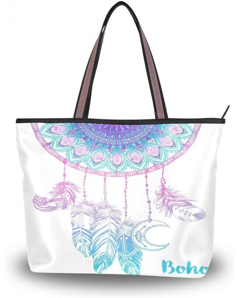 Woman Tote Bag Dream Catcher & Moon Boho Shoulder Handbag for Work Travel Business Beach Shopping $15.36 Shoulder Bags