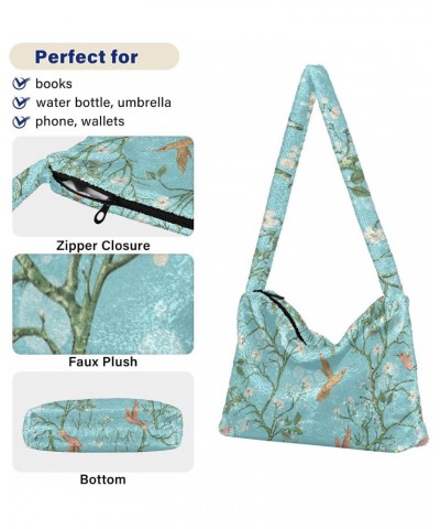 Birds Flowers Retro Shoulder Tote Bags for Women Furry Crossbody bag Hobo Handbag Purses for Traveling Shopping Working $8.61...