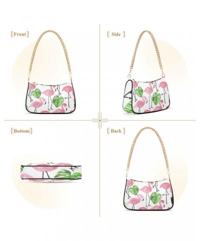 Pink Ink Flamingo Green Palm Handbags for Women Chain Shoulder Bag with Zipper Womens Tote Satchel Bags $15.89 Satchels