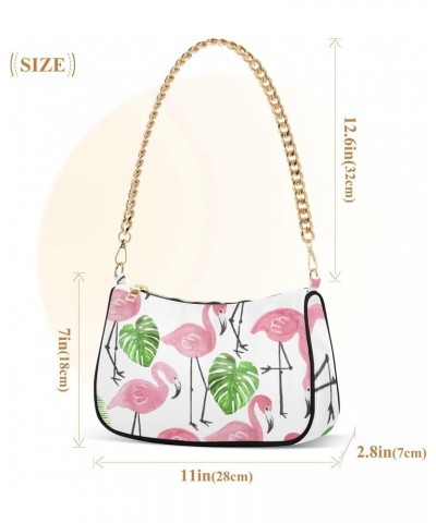 Pink Ink Flamingo Green Palm Handbags for Women Chain Shoulder Bag with Zipper Womens Tote Satchel Bags $15.89 Satchels