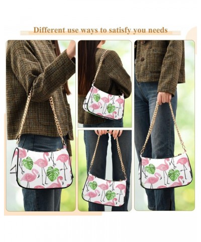 Pink Ink Flamingo Green Palm Handbags for Women Chain Shoulder Bag with Zipper Womens Tote Satchel Bags $15.89 Satchels