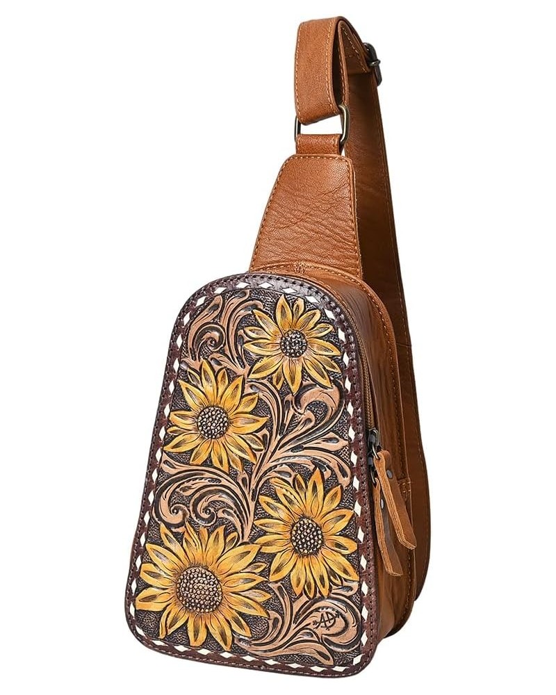 American Darling Sling Hand Tooled Genuine Leather Women Bag Western Handbag Purse Adbg1481a $45.98 Handbags