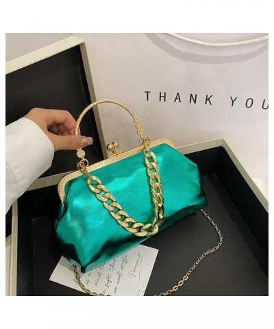 Women's Small Shell Evening Handbag Glossy Leather Evening Clutch Kiss Lock Crossbody Bright Green $33.76 Evening Bags