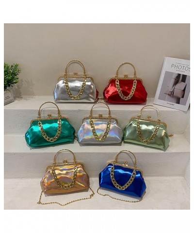 Women's Small Shell Evening Handbag Glossy Leather Evening Clutch Kiss Lock Crossbody Bright Green $33.76 Evening Bags