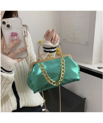 Women's Small Shell Evening Handbag Glossy Leather Evening Clutch Kiss Lock Crossbody Bright Green $33.76 Evening Bags