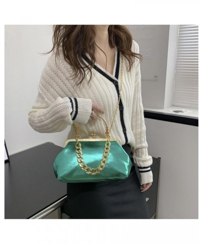 Women's Small Shell Evening Handbag Glossy Leather Evening Clutch Kiss Lock Crossbody Bright Green $33.76 Evening Bags