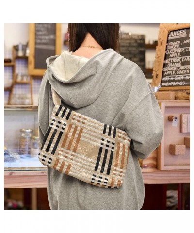 Plaid Stripe Crossbody Women Hobo Handbag, Fur Tote Shoulder Purse Bag Checkered on Beige $11.54 Totes