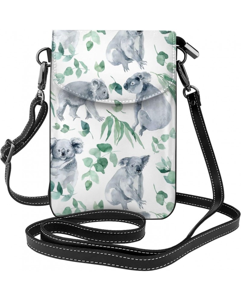 Koala Pattern Women Cell Phone Purse Small Crossbody Bag Leather Shoulder Bag Card Holder Wallet $18.99 Crossbody Bags