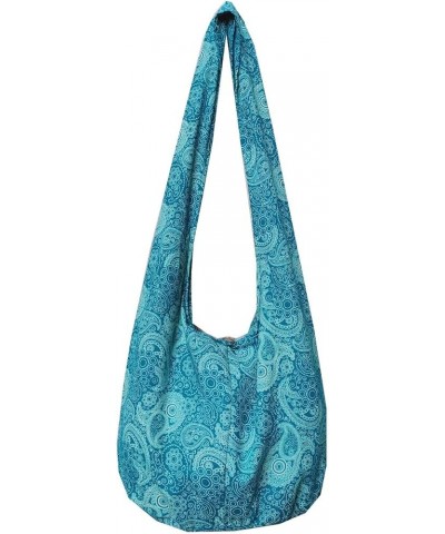 BTP! Thai Cotton Hippie Hobo Sling Crossbody Bag eco Friendly Shopping bag Paisley Print Large Teal Pl9 $10.80 Crossbody Bags