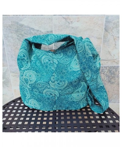 BTP! Thai Cotton Hippie Hobo Sling Crossbody Bag eco Friendly Shopping bag Paisley Print Large Teal Pl9 $10.80 Crossbody Bags