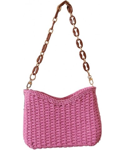 Women Straw Shoulder Bag,Straw Woven Hobo Bag Summer Beach Bag Boho Trendy Women Straw Handbag For Travel Vocation Pink $10.4...