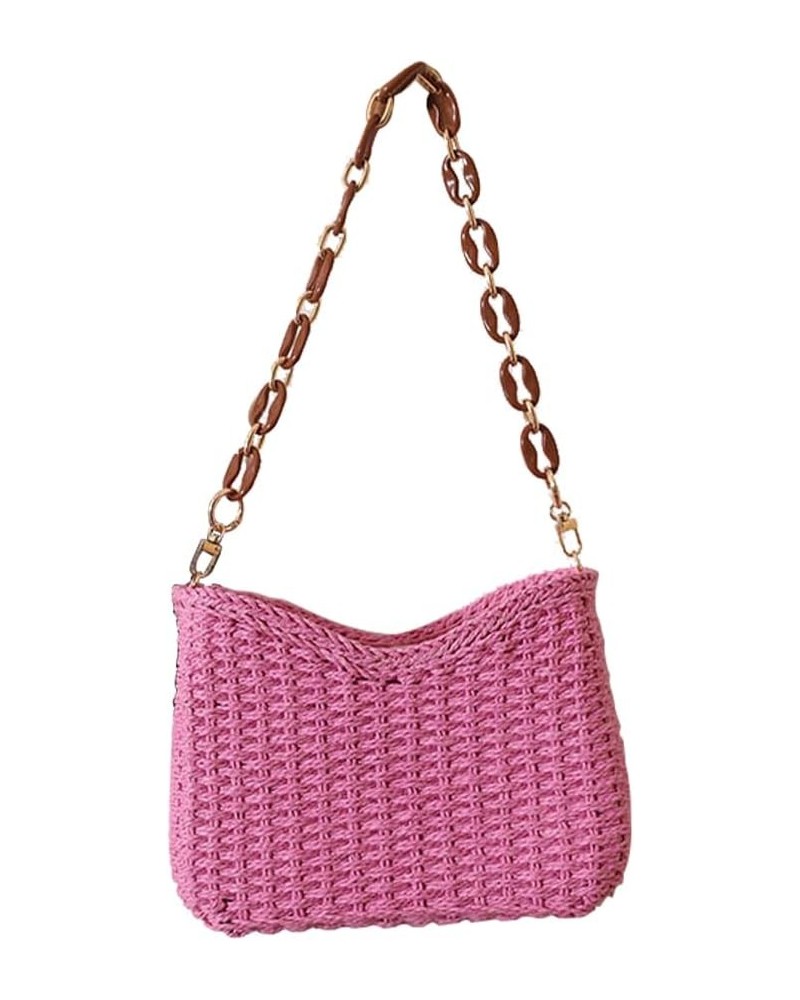 Women Straw Shoulder Bag,Straw Woven Hobo Bag Summer Beach Bag Boho Trendy Women Straw Handbag For Travel Vocation Pink $10.4...