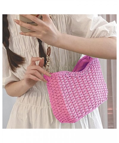 Women Straw Shoulder Bag,Straw Woven Hobo Bag Summer Beach Bag Boho Trendy Women Straw Handbag For Travel Vocation Pink $10.4...