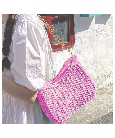 Women Straw Shoulder Bag,Straw Woven Hobo Bag Summer Beach Bag Boho Trendy Women Straw Handbag For Travel Vocation Pink $10.4...