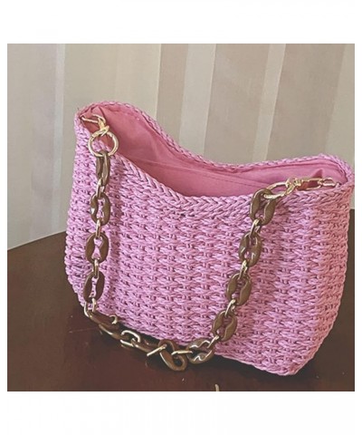 Women Straw Shoulder Bag,Straw Woven Hobo Bag Summer Beach Bag Boho Trendy Women Straw Handbag For Travel Vocation Pink $10.4...