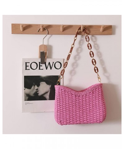 Women Straw Shoulder Bag,Straw Woven Hobo Bag Summer Beach Bag Boho Trendy Women Straw Handbag For Travel Vocation Pink $10.4...