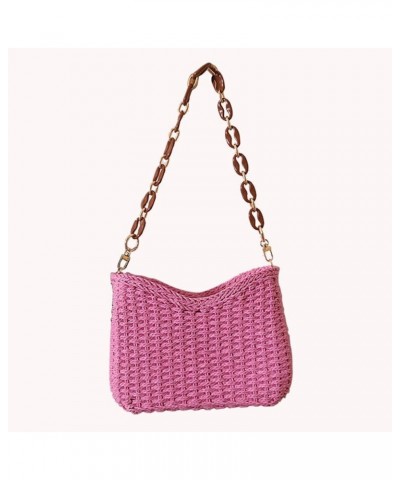 Women Straw Shoulder Bag,Straw Woven Hobo Bag Summer Beach Bag Boho Trendy Women Straw Handbag For Travel Vocation Pink $10.4...