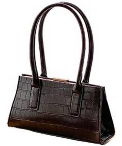 Niche handbag trendy clip bag crocodile pattern Fashion Women's shoulder bag Dark Brown $17.39 Handbags