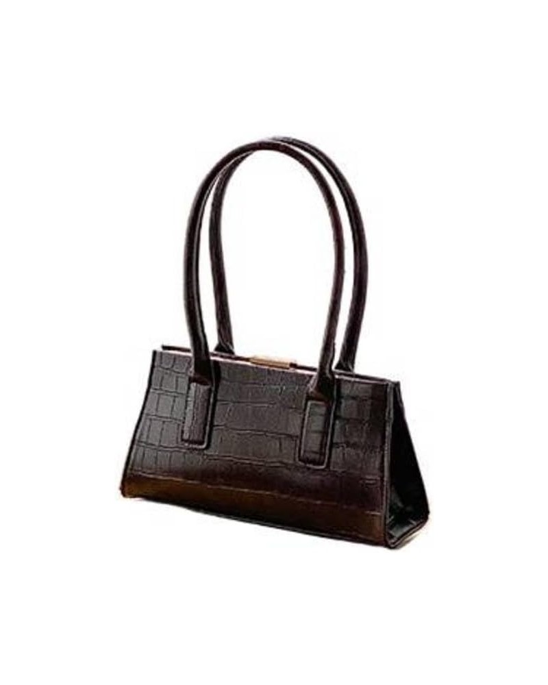 Niche handbag trendy clip bag crocodile pattern Fashion Women's shoulder bag Dark Brown $17.39 Handbags