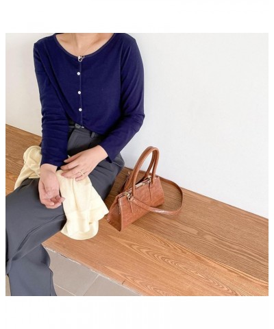 Niche handbag trendy clip bag crocodile pattern Fashion Women's shoulder bag Dark Brown $17.39 Handbags