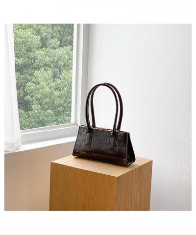 Niche handbag trendy clip bag crocodile pattern Fashion Women's shoulder bag Dark Brown $17.39 Handbags